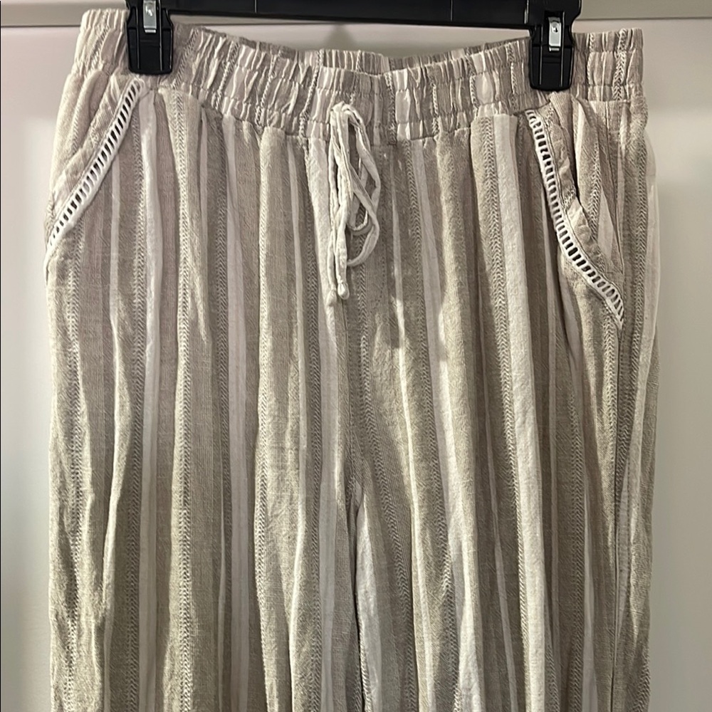Striped Beige and White Linen Pants